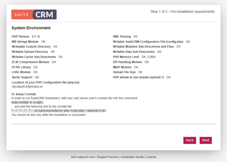 Requisitos previos a la instalación de SuiteCRM