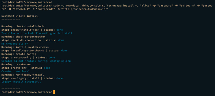 instalar suitcrm mediante cli
