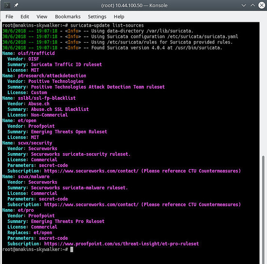 Lista de fuentes para suricata-update