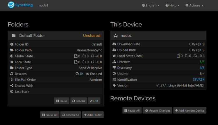 cuadro de mandos syncthing