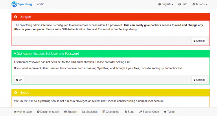 Interfaz de administración de Syncthing