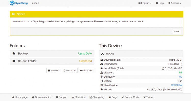 Carpetas y dispositivos en Syncthing