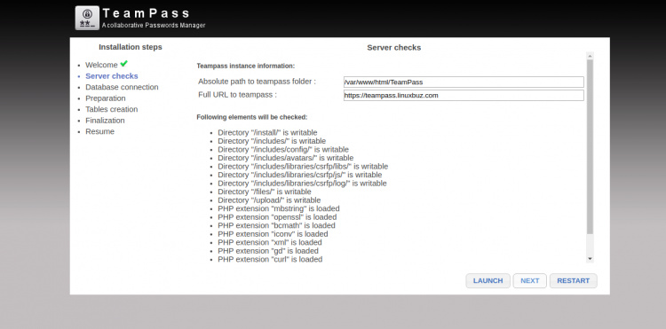 Comprobación del servidor