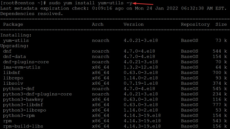 instala el paquete yum-utils