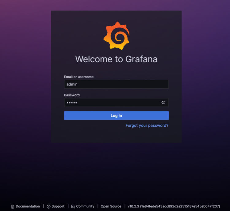 Página de inicio de sesión de Grafana