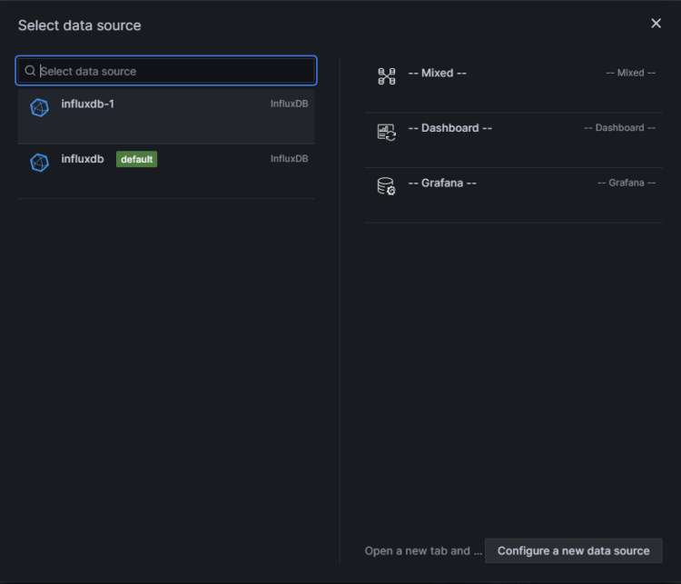 Selecciona la fuente de datos de Grafana