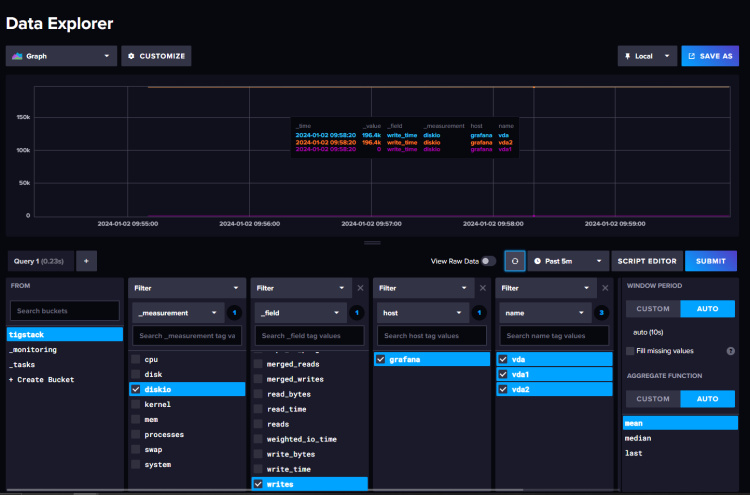 Página de consulta de Grafana Explore
