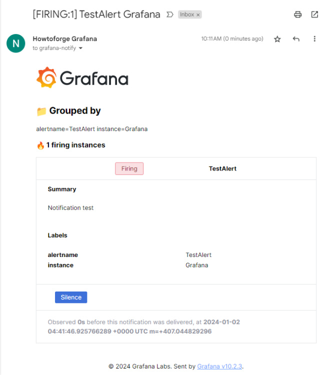 Email de prueba de Grafana