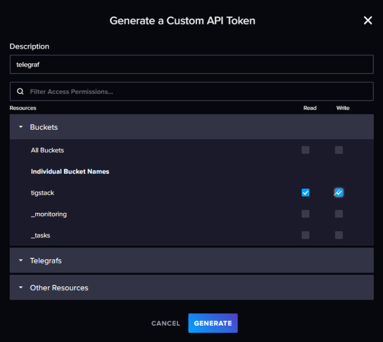 Crear token InfluxDB