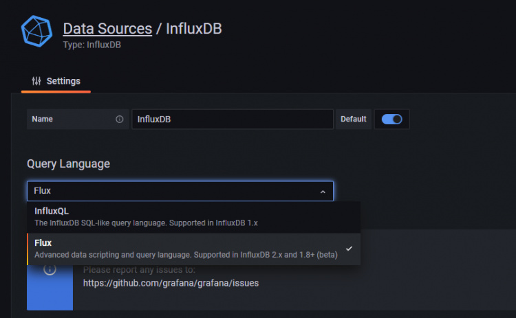 Selector de lenguaje de consulta de Grafana