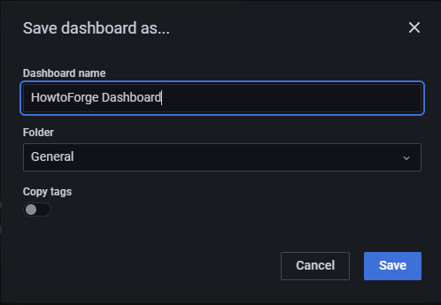 Ventana emergente Grafana Save Dashboard