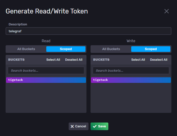 Crear token InfluxDB