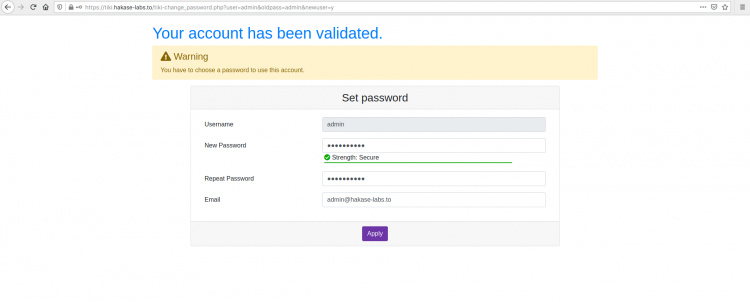 Crear nuevo usuario Admin y contraseña para TikiWiki