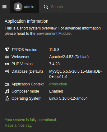 Información de instalación TYPO3 CMS