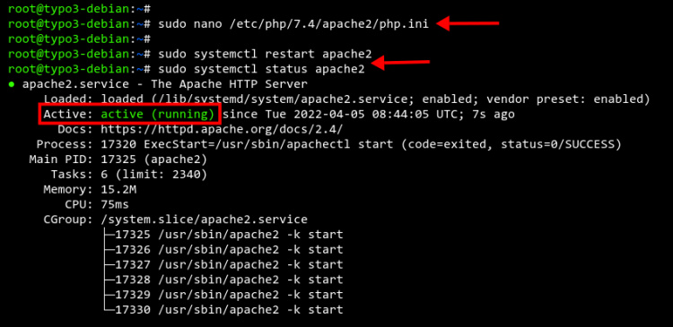 Comprobación del servicio Apache2