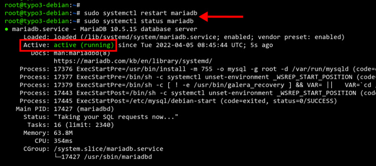 Comprobación del servicio MariaDB