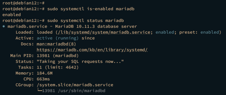 comprobar mariadb