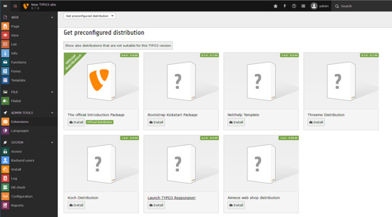 Panel de control de Typo3