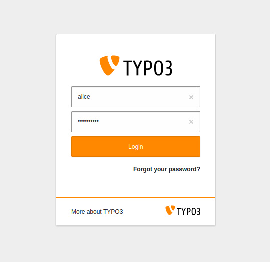 página de acceso typo3 cms