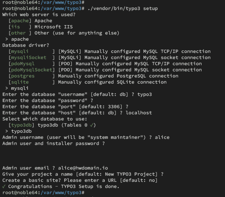 configurar typo3 mediante terminal