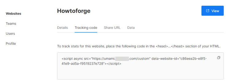 Código de seguimiento Umami
