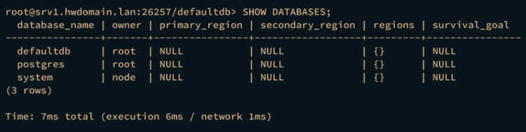 lista bases de datos cockroachdb