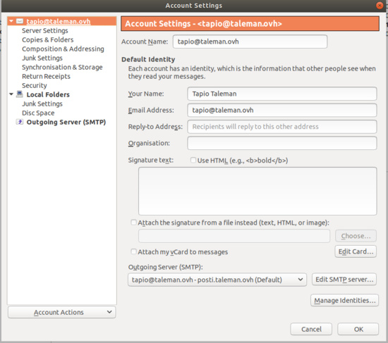 Configuración de la cuenta Thunderbird