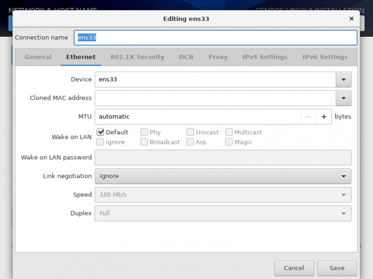 Datos de la tarjeta de red