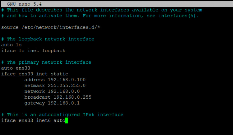 Configuración de red IP estática
