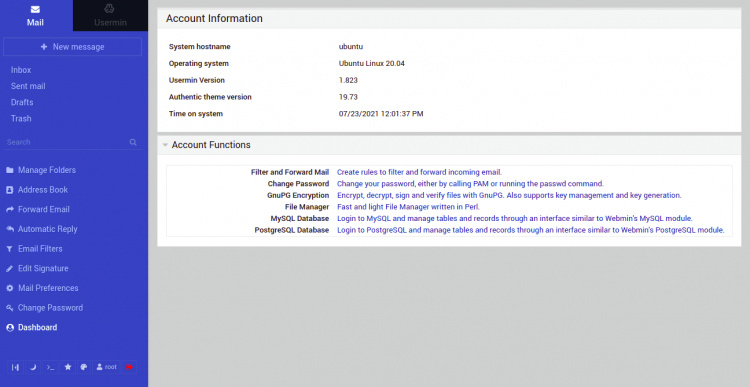 Configuración de la cuenta de Usermin