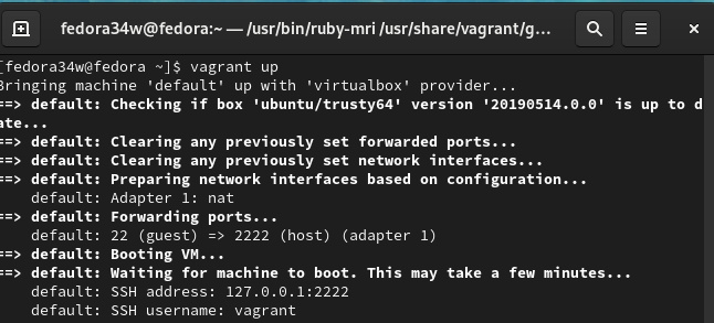 Iniciando la VM vagrante
