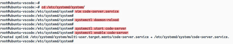 Configurar el servicio systemd del servidor de código