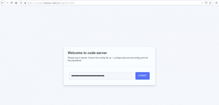 Página de inicio de sesión del servidor de código visual