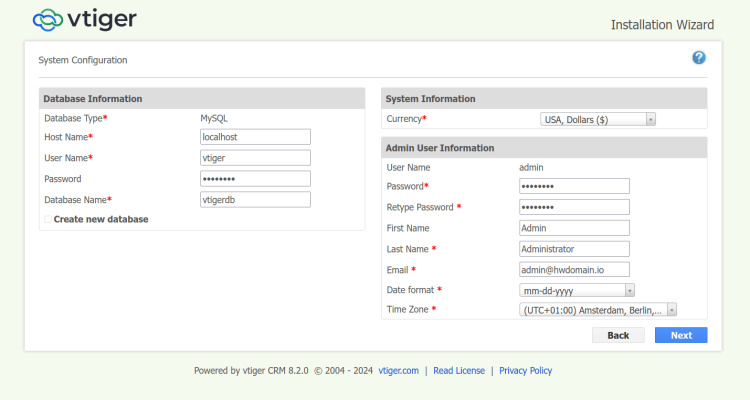 base de datos y usuario