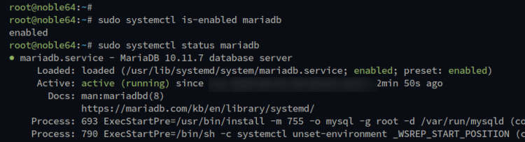 comprobar mariadb