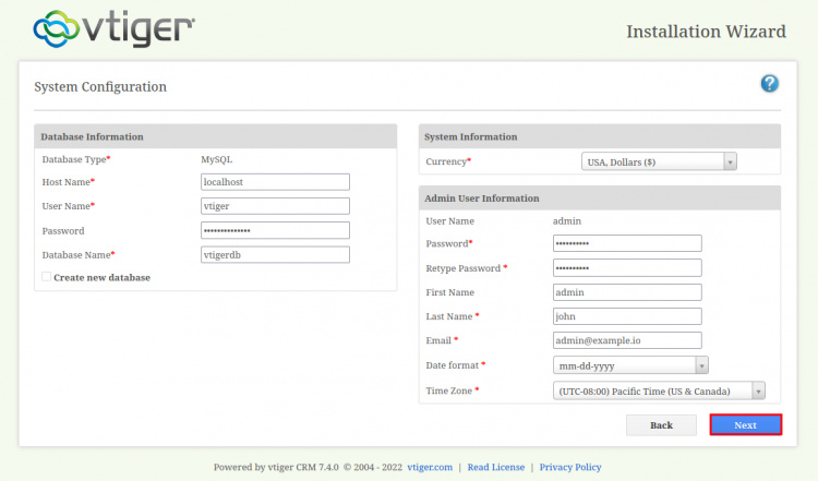 configurar databae y usuario