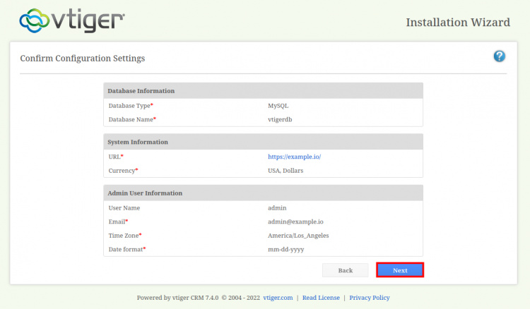 confirma la instalación