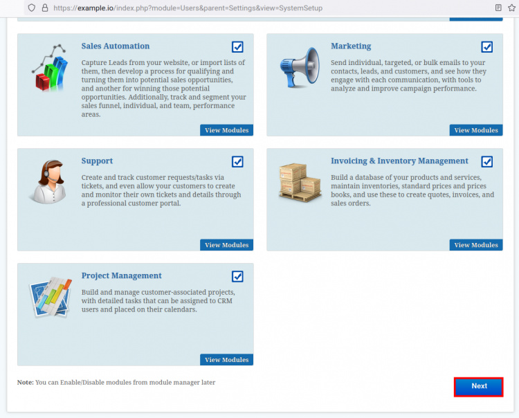 seleccionar módulos