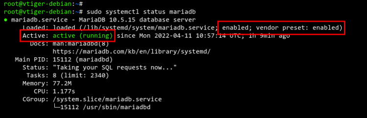 estado del servicio mariadb