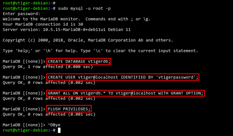 crear base de datos y usuario