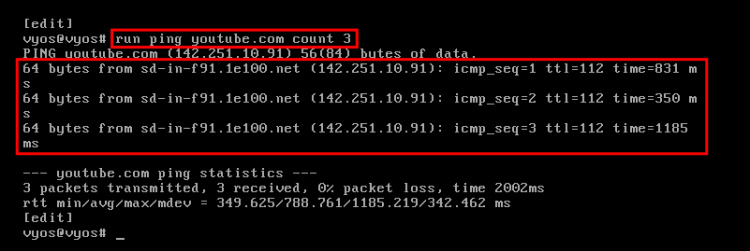 prueba de ping desde el router vyos