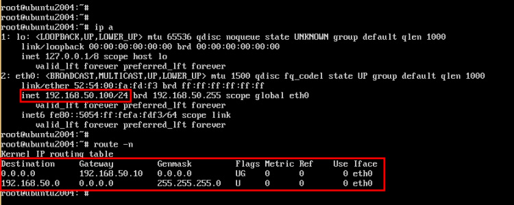 comprobar la dirección ip y el enrutamiento ubuntu