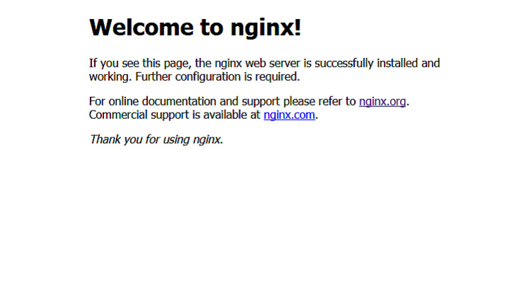 Página de bienvenida de Nginx