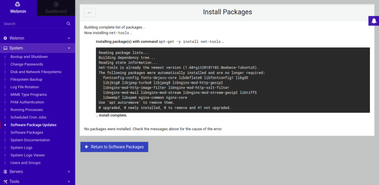 Instalación de paquetes Linux con Webmin