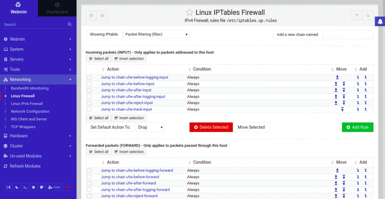 Настройка firewall в linux webmin