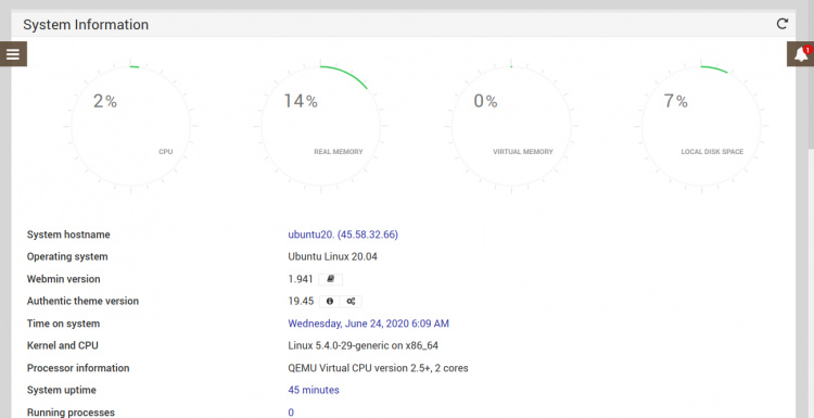 panel del sistema webmin