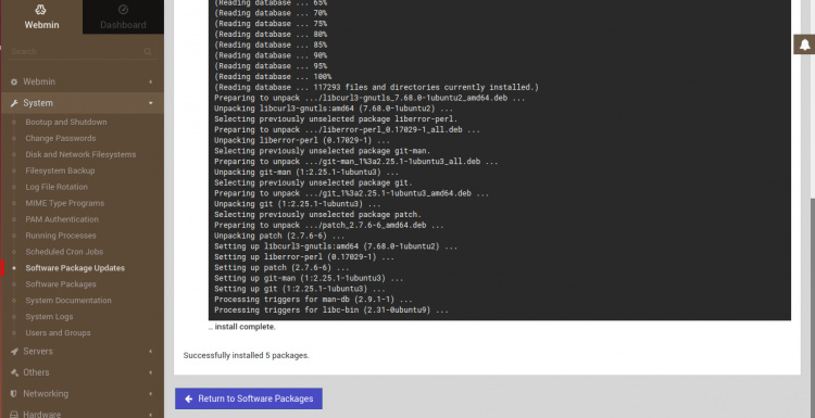 Progreso de la instalación del paquete