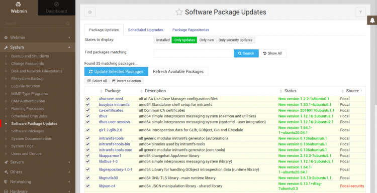 Actualizar paquetes de Ubuntu con Webmin