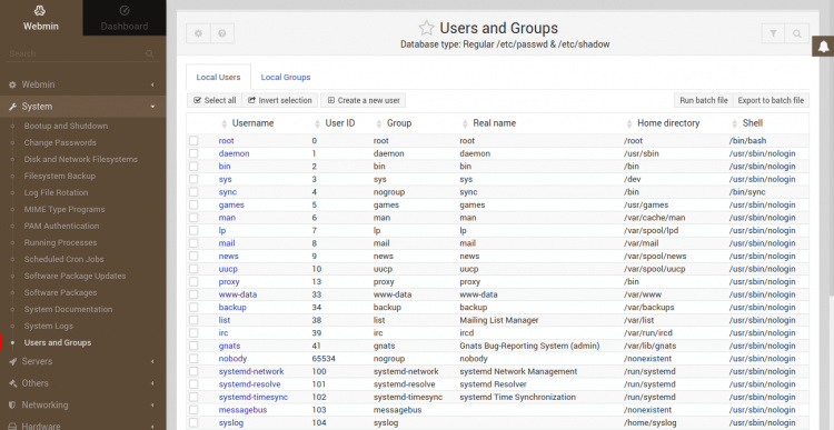 Crear usuarios Linux con Webmin