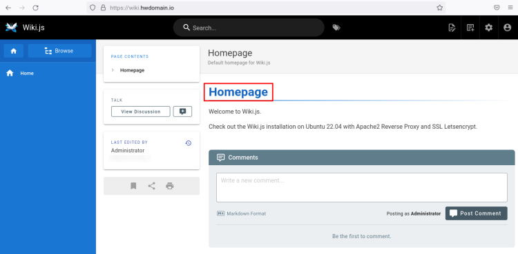 Página de inicio de wiki.js